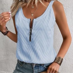 New half  zip light blue sleeveless tank top